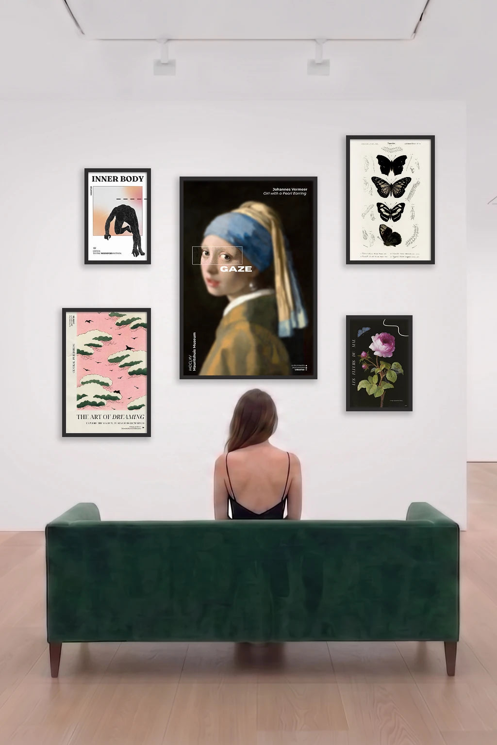 Framed prints on a gallery wall — a new hang every second
