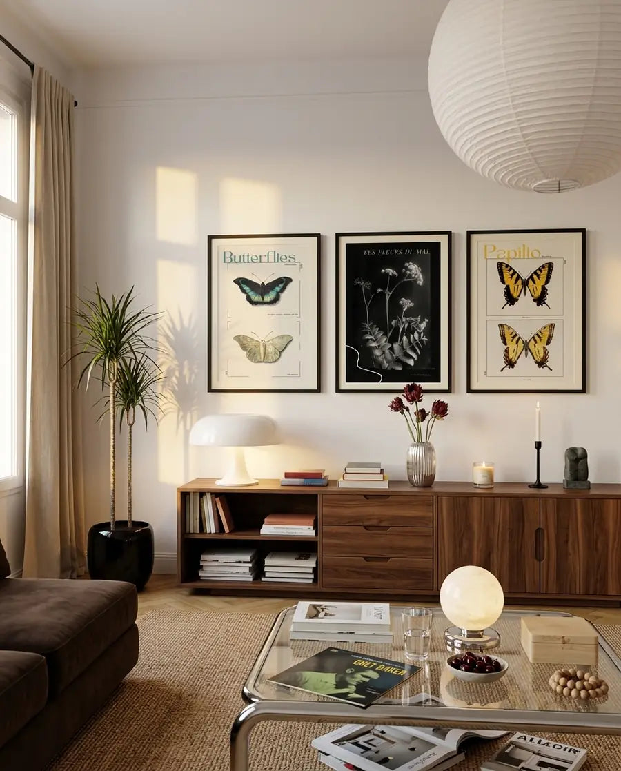 Look 01: three posters styled in a room